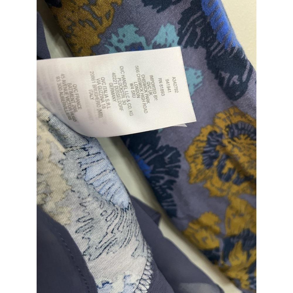 LOGO Lori Goldstein Floral Layered Hem Tunic Top Blue Mustard Artsy Boho Large - Picture 4 of 10